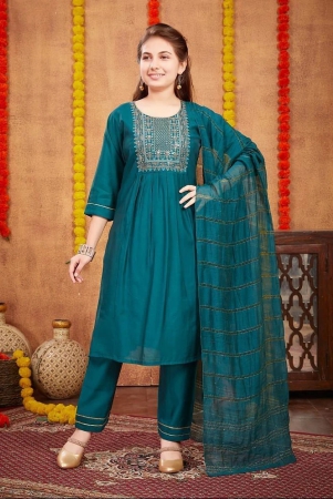 aarika-dark-green-silk-girls-kurta-and-pant-set-pack-of-1-none