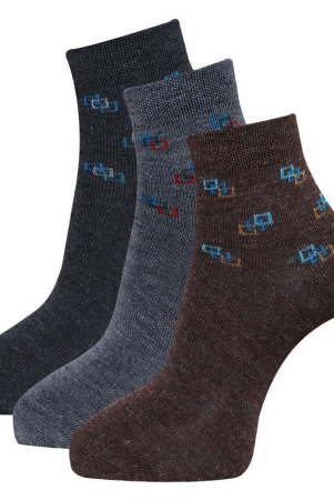 Socks - Woollen Mens Printed Multicolor Mid Length Socks ( Pack of 3 ) - Multicolor