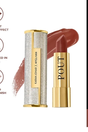 MyGlamm POUT by Karan Johar - No Pout Pout (Mauve Nude Brown Shade) | Moisturising, Pigmented, Bullet Plumping Lipstick For Petal Glow Finish (3.5g)