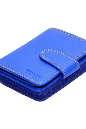 Tough Women Casual Blue Genuine Leather Wallet - Regular Size (11 Card Slots) - Blue