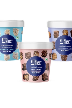 Fit & Flex Ready To Eat Choco Almond Millionaires, Cranberry Oats Granola & Yogurt And Choco Cornflakes Mini Bites Gift Hamper - 70 gm Each (Combo Pack of 3)