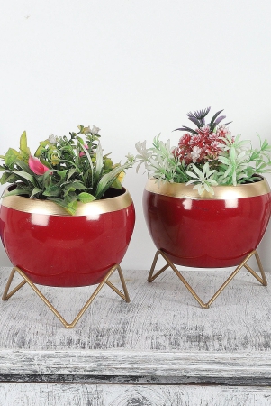 apple-shape-metal-red-gold-planter-set-of-2-red-gold