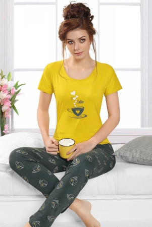 gudnini-trendy-coffee-cup-printed-t-shirt-pyjama-set-yellow-l-yellow-hosiery