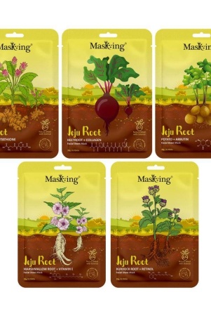 MasKing Jeju Root face sheet mask combo for skin Soothing, Regeneration & moisturizing, Ideal for men and women, Pack of 5