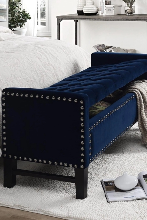 Royal Blue Premium Wood Upholstered Flip top Storage Bench-Blue