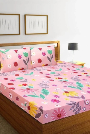 home-candy-microfiber-floral-double-bedsheet-with-2-pillow-covers-pink-pink