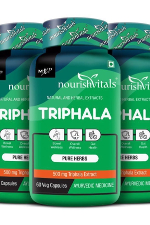 NourishVitals Triphala Pure Herbs, 500 mg Triphala Extract, Bowel Wellness, 60 Veg Capsules (Pack Of 3)