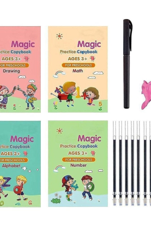 magic-practice-copy-book-for-pre-school-kids-re-usable-drawing-alphabet-numbers-and-math-exercise-notebook-english-magic-book-for-children-4-x-books10-x-refill1-x-pen1-x-grip