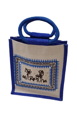 handmade-jute-bag-with-blue-trim-and-traditional-indian-design