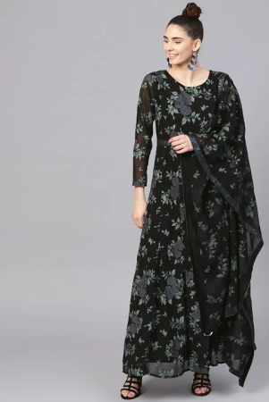 women-black-green-printed-maxi-dress-with-dupatta