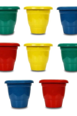 10Club Multicolor Plastic Flower Pot ( Pack of 8 ) - Multicolor