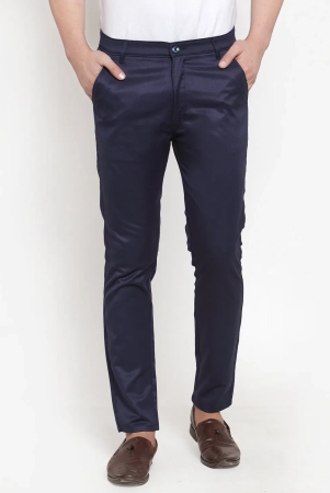 Indian Needle Mens Navy Solid Formal Trousers-36 / Navy-Blue