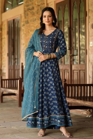 amiras-indian-ethnicwear-cotton-printed-ankle-length-womens-fit-flare-dress-blue-pack-of-1-none