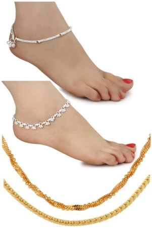 aanyacentric-silver-plated-1-pair-anklet-2nos-28inches-long-chains-combo-multi-color