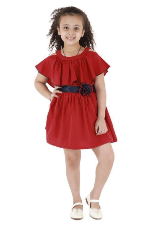 Kids Cave Dress for girls Polycrepe Knee Length Cut Out Pleated Dress (Color_Maroon,Size_3 Years to 12 Years) - None