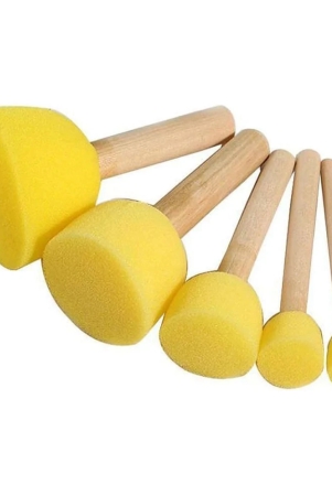 Eclet 5 Pcs Round Stencil Sponge Wooden Handle Foam Brush Set Painting Tools for Kids DIY Painting Stencils Arts and Crafts Tool Accessories