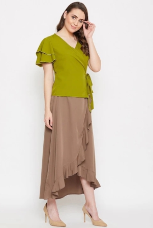 women-green-brown-overlapping-top-with-ruffled-skirt