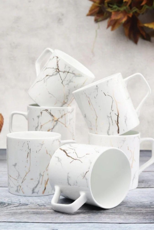 clay-craft-marble-monochrome-220-ml-white-gold-coffee-tea-mugs-white-set-of-6-pcs