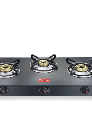 Prestige Magic Plus 3 Burner Powder Coated Toughened Glass Top LP Gas Stove | Black