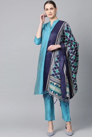 jompers-women-blue-green-self-striped-kurta-with-trousers-dupatta-xxl-blue