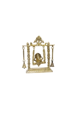 antique-brass-ganesh-on-jhula-with-bell-antique-figurine-brass-work-indian-festival-celebration-home-essentials