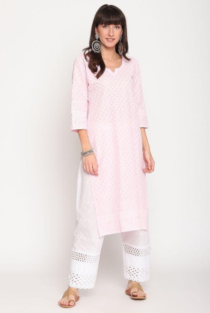 Queenley - Pink Cotton Women's Straight Kurti ( Pack of 1 ) - XXL