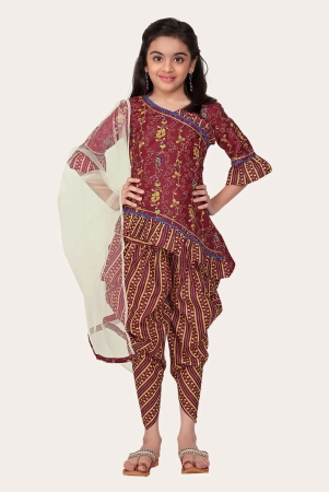 floral-cotton-printed-peplum-stylish-top-and-dhoti-dupatta-set-for-girls-maroon-9-10-years