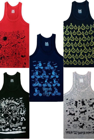 HAP Boy Printed Rib Vest / Pack of 5 /Innerwear Casual Wear Multicolored - None