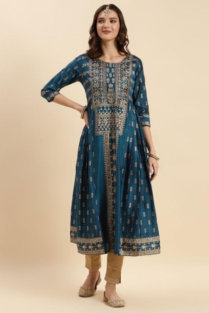 rangita-women-navy-blue-chanderi-printed-calf-length-anarkali-kurti-none