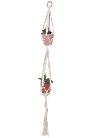 NUEVOSGHAR MACRAME HANGING PLANTER Door Hanging Beige - Pack of 1