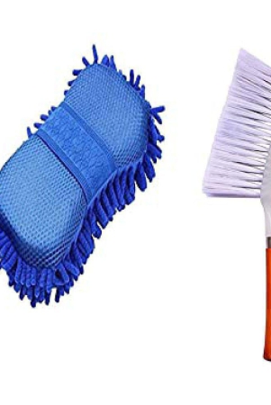 ingens-combo-of-car-and-carpet-cleaning-brush-and-microfiber-sponge40x40cm-multicolor-highly-absorbent-lint-and-streak-freewash-csponge-for-car-windowpack-of-1-sponge-and-1-brush