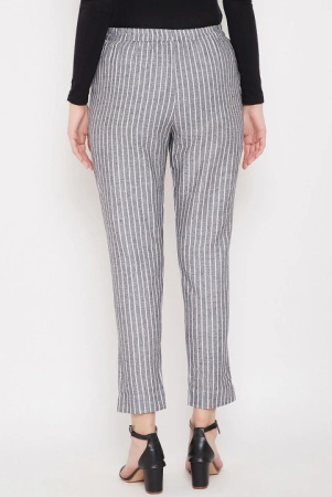 Women Grey & White Striped Regular Trousers