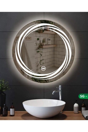 Round Wall Silver Bathroom Mirror Glass with LED Light Lamp