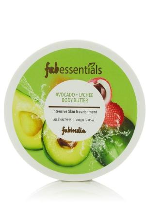 fabessentials-avocado-lychee-body-butter-infused-with-shea-butter-for-intensive-skin-nourishment-ultra-rich-moisturiser-for-soothing-dry-skin-patches-smoothens-softens-gives-skin-a-satin-glow-200-ml