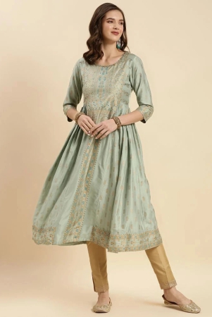 rangita-women-mint-green-chanderi-printed-calf-length-flared-kurti-none