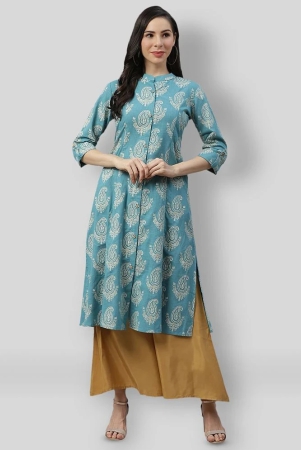 divena-turquoise-cotton-womens-front-slit-kurti-pack-of-1-3xl