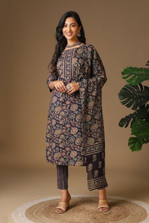 rangita-women-cotton-navy-blue-floral-printed-calf-length-straight-kurti-with-pants-with-dupatta-none