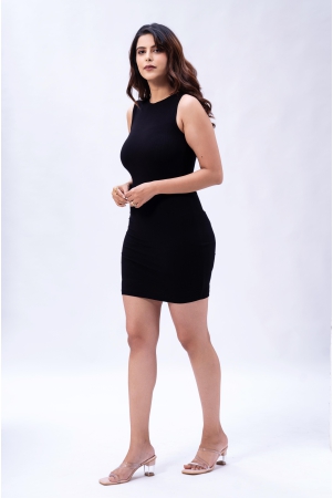 built-in-bra-and-shapewear-black-close-neck-short-dress