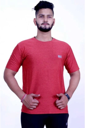 men-self-design-round-neck-polyester-red-t-shirt