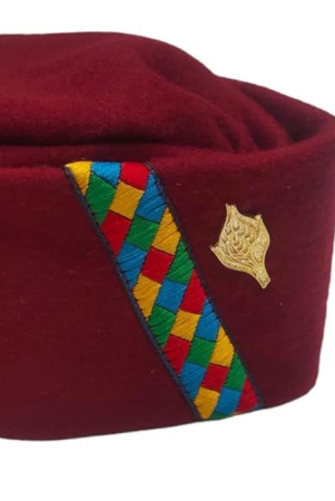 Uttarakhand Pahadi Topi/Cap Maroon, Brhamkamal Uttarakhandi Topi, Pahadi Cap, Himachali Cap Maroon Golden Emblem