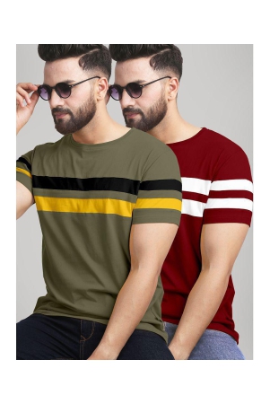 AUSK - Maroon Cotton Blend Regular Fit Mens T-Shirt ( Pack of 2 ) - None