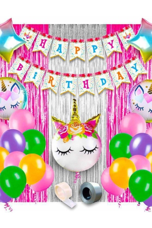 party-propz-unicorn-theme-birthday-decorations-items-combo-set-51pcs-for-kids-bday-decorincludes-foil-curtainmetallic-balloons-bunting-foil-balloon-glue-dot-and-ribbon-multi-color