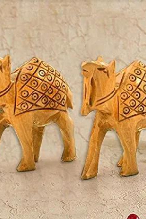 Special Hand Carved Wooden Camel Pair Handicraft Gift for Home Decor and Gifting (Set of 2)