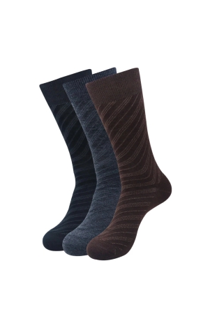 Balenzia Men's Woollen Diagonal Stripes design Crew Socks -Black, Navy, D.Grey-  (Pack of 3 Pairs/1U)-Stretchable from 25 cm to 33 cm / 3 N