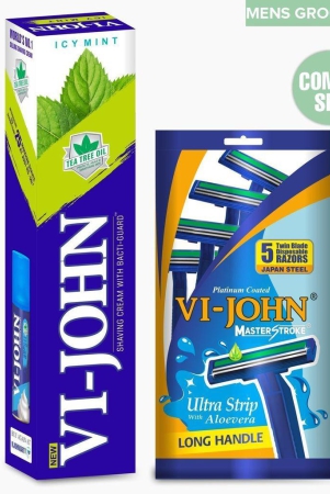 VI-JOHN Shaving Cream Icy Mint With Tea Tree & Vitamin E-  125 GM (Pack Of 4 - 500 GM + Disposable Razor 5 Pc)