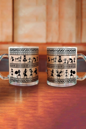 indigifts-transparent-mug-for-coffee-warli-art-printed-transperant-glass-tea-mug-set-of-2-crystal-clear-glass-coffee-mug-set-crystal-clear-glass-mug-set-printed-glass-cup-for-tea-glass-for-coffee