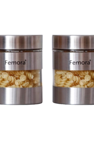 femora-clear-glass-steel-metallic-jars-for-kitchen-storage-700-ml-set-of-2-free-replacement-of-lids