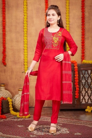 aarika-red-silk-girls-kurta-and-pant-set-pack-of-1-none