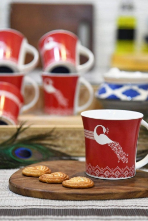 femora-royal-peacock-design-tea-cups-ceramic-tea-cups-coffee-mugs-160-ml-6-pcs-set-red