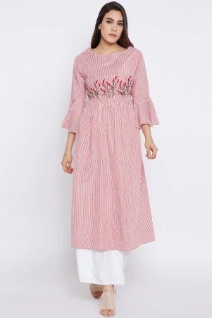 women-red-white-striped-cotton-kurta